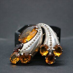 Vintage Eisenberg Original Sterling Silver Citrine Fur Clip Brooch